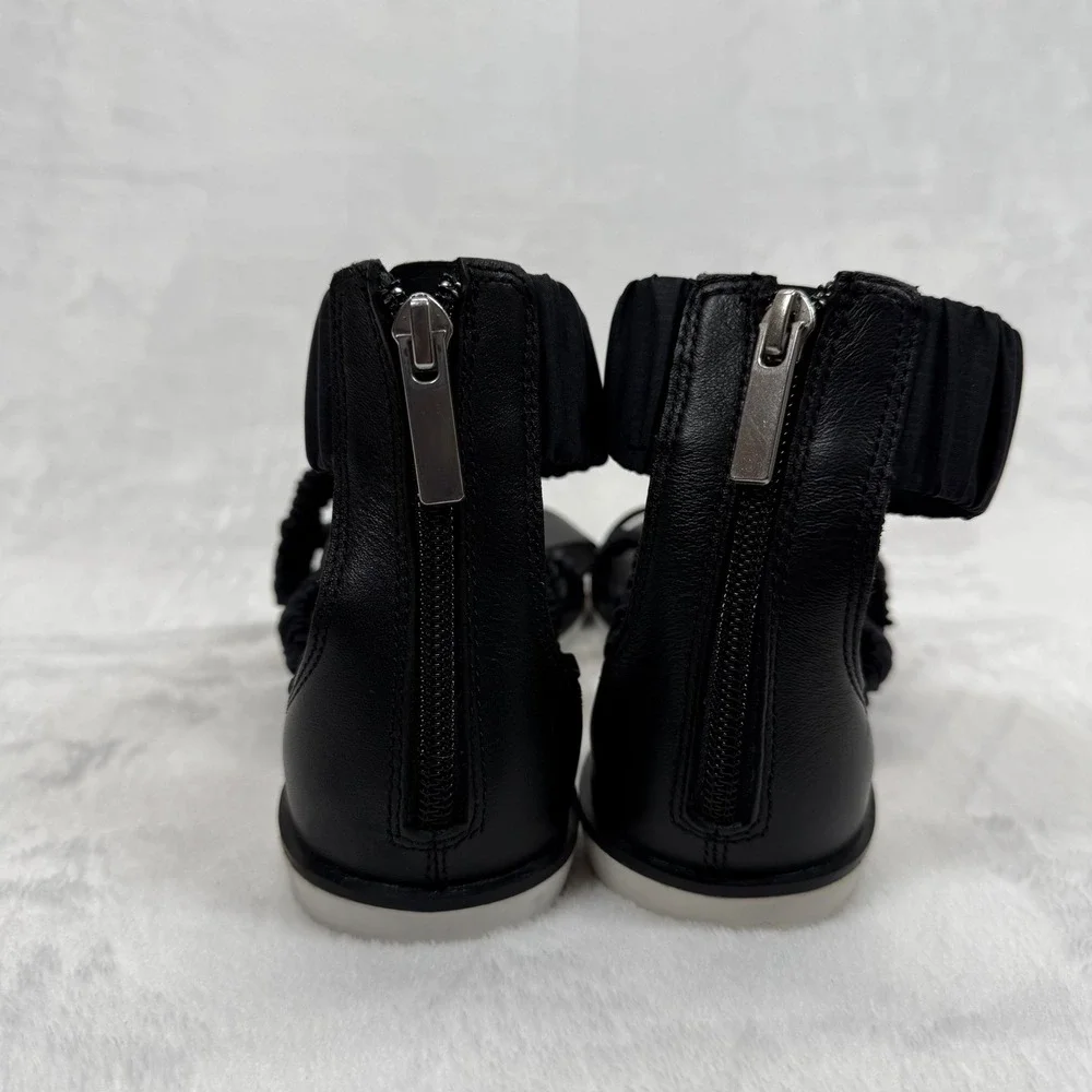 Sorel Gladiator Sandals Ruched Straps Back Zipper Black Leather Size 6.5‎